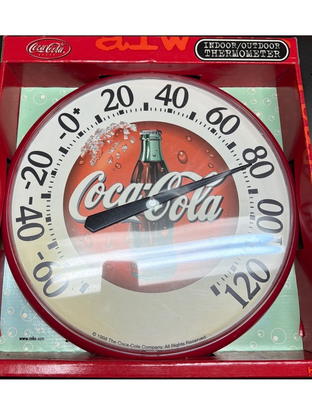 Vintage 1998 Coca Cola Coke 12" Wall Thermometer AcuRite Chaney USA w/ Box